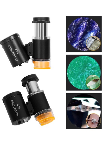 Siyah Büyüteç Taşınabilir Mikroskop 60X LED Işık Uv Lamba Optik Büyüteç Cam Lens Takı Mücevher Sikke Damga Takdir (Yurt Dışından)