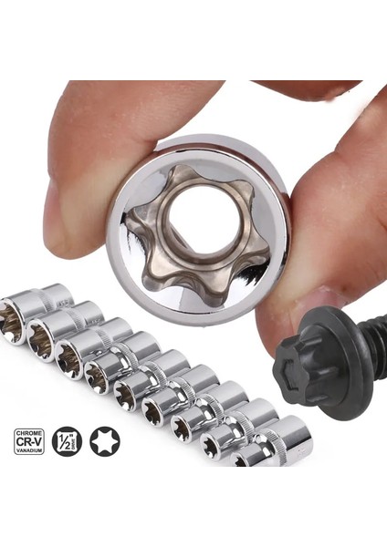 E12 1 Adet Torx Yıldız Anahtarı Soket Kafası 1/2 Inç Sürücü Cr-V Alaşım Paslanmaz E Tipi Lokma Seti E10-E24 Yıldız Dişi Soket Tamir Araçları (Yurt Dışından)