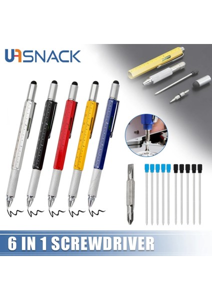 10 Adet Combo 6 In 1 Çok Fonksiyonlu El Tornavida Aracı Tükenmez Kalem Ölçüm Teknolojisi Cetvel Mini Tornavida Dokunmatik Ekran Stylus (Yurt Dışından)