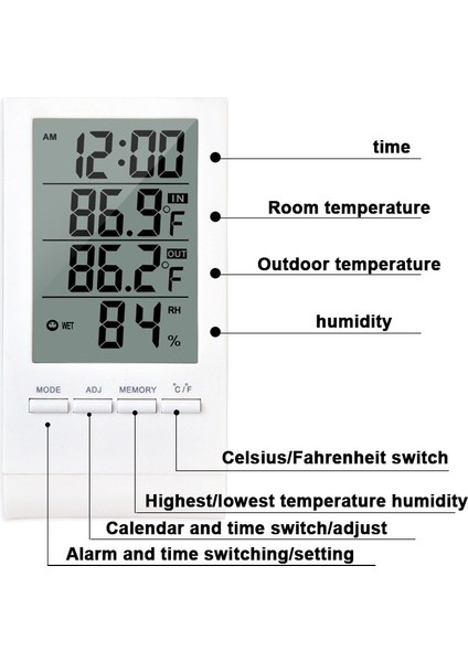 Beyaz Yeni LCD Dijital Sıcaklık Nem Ölçer Arka Işık Ev Kapalı Elektronik Higrometre Termometre Hava Istasyonu Bebek Odası (Yurt Dışından) modelleri