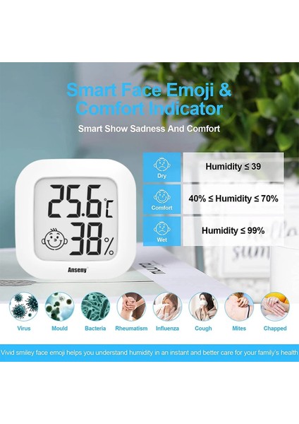 Beyaz Smiley Mini LCD Dijital Termometre Higrometre Kapalı Oda Sıcaklığı Nem Ölçer Sensör Ölçer Hava Istasyonu (Yurt Dışından) modelleri
