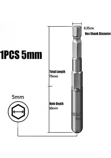 1 Adet 5mm 5MM-19MM Darbe Altıgen Soket Kol Somun Tornavida Hex Shank Somun Lokma Anahtar Darbeli Sürücü Soket Kiti 80MM Matkap Ucu Adaptörü (Yurt Dışından)