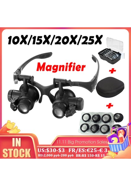 Kırmızı 10X LED Büyüteç Büyüteç Gözlük ile LED Işık Lens Büyüteç Kafa Bandı Gözlük Okuma Kuyumcular Saatçi Onarım 10X 15X 20X 25X (Yurt Dışından) modelleri