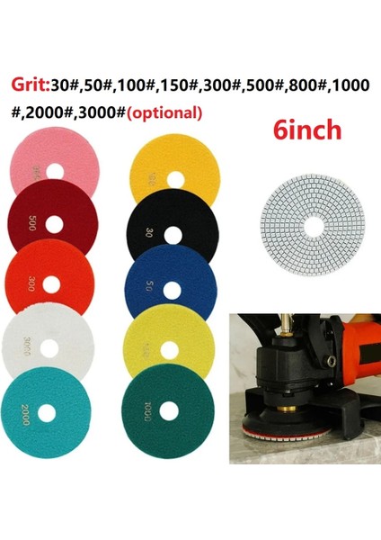100 1 Adet 6 Inç 150MM Kuru/ıslak Elmas Parlatma Pedleri Esnek Taşlama Diskleri Granit Beton Mermer Taşlama Aracı (Yurt Dışından)