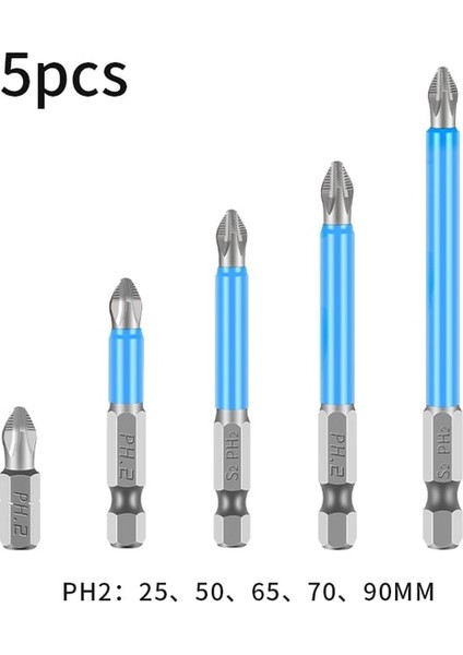 25-90MM 5 Adet 25MM-150MM Ph2 Phillips Kafa Tornavida Matkap Ucu Hex Shank Manyetik Kaymaz Uzun Erişimli Hassas Vida Uçları Elektrikli Aletler (Yurt Dışından)