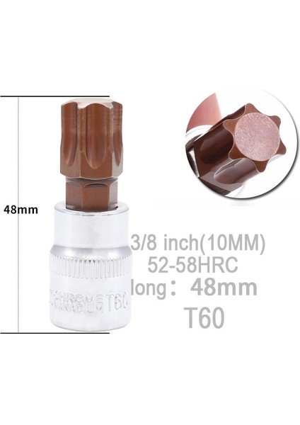 T20-1PCS 3/8 Inç 10MM Torx Hex Bit Torx Tornavida Bit Araçları T20 T30 T40 T45 T50 T55 T60 Uzun 48MM (Yurt Dışından)