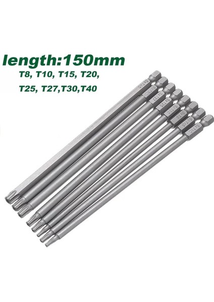 T40 Kurcalamaya Dayanıklı Güvenlik Bit Manyetik Bit Seti Torx Tornavida Düz Kafa 1/4 "hex Uçları 150MM Uzun T8 T10 T15 T20 T25 T27 T30 T40 (Yurt Dışından) modelleri