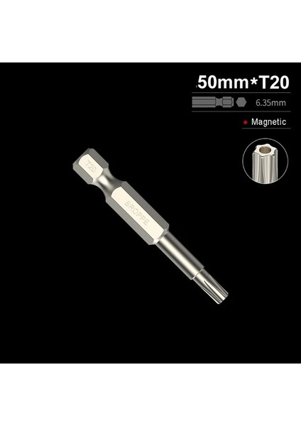 50MM - T20 1 Adet 1/4 "altıgen Uçları Sürücü Kurcalamaya Dayanıklı Güvenlik Matkap Manyetik Bit Torx Kafa Tornavida Uçları 50/150MM T10 T15 T20 T25 T27 T30 T40 (Yurt Dışından)