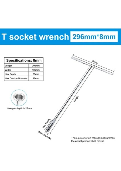 T8 T Şeklinde El Aleti Altıgen Soket Anahtarı 7mm 8mm 9mm 10MM 12MM 13MM 15MM 17MM Metrik T-Kollu Anahtarı Genişletilmiş T-Lokma Anahtarı (Yurt Dışından)