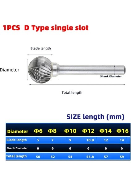 6mm D Tipi 1 Adet Kafa Tungsten Karbür Döner Dosya Aracı Noktası Çapak Kalıp Öğütücü Aşındırıcı Aletler 6mm Shank Matkap Freze Oyma Ucu Araçları (Yurt Dışından)