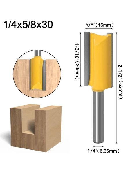 1L4X5L8X30 1/4 /6.35 mm Şaft Düz Bit Tungsten Karbür Tek Çift Flüt Freze Ucu Ahşap Freze Kesici Ağaç Işleri Için 1 Adet (Yurt Dışından)