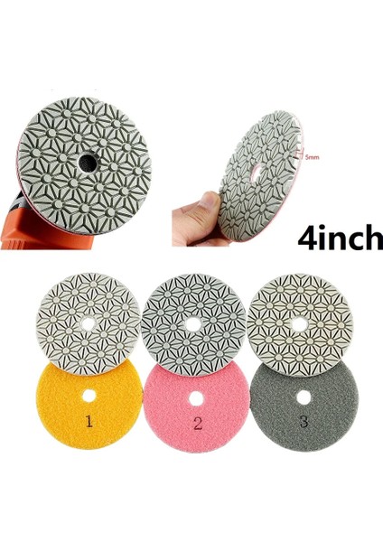 Grit 3 1 Adet 4 Inç 100MM Kuru/ıslak Elmas Parlatma Pedleri Esnek Zımpara Diski Granit Beton Mermer Taş Taşlama Parlatma Aracı (Yurt Dışından)