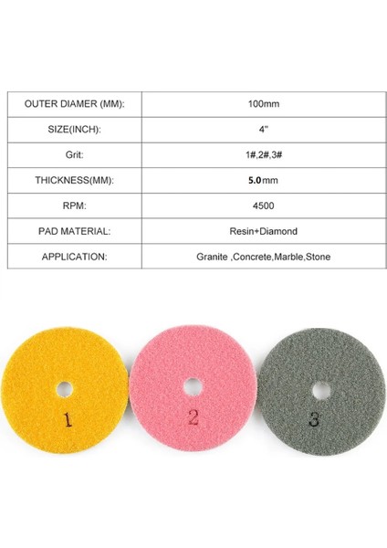 Grit 3 1 Adet 4 Inç 100MM Kuru/ıslak Elmas Parlatma Pedleri Esnek Zımpara Diski Granit Beton Mermer Taş Taşlama Parlatma Aracı (Yurt Dışından)