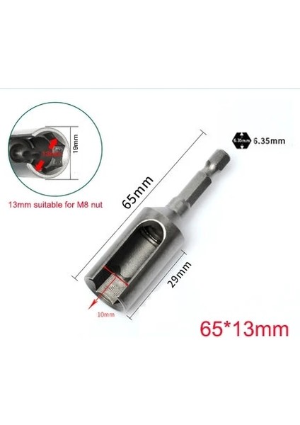 65MM x 13MM 1 Adet Açık Uçlu Hex Soket Kol Bit Somun Sürücü Elektrikli El Aletleri Için 1/4 "(6.35MM) Sap Uzunluğu 65/80/85MM (Yurt Dışından)