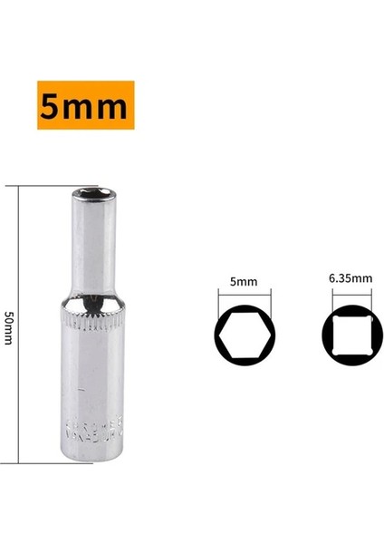 5mm 1 Adet 1/4 ''hex Soket Adaptörü 4-14MM Derin Cırcır Anahtarı Kafası 50MM Uzunluk Darbeli Sürücü El Aletleri Araba Tamir Aksesuarları (Yurt Dışından)