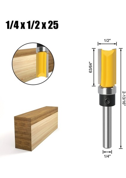 6.35X12.7X25MM 6MM/6.35MM Shank Gömme Trim Yönlendirici Bit Bıçak Şablon Desen Bit Rulman 1/2 "düz Uçlu Değirmen Ağaç Işleme Dia 12.7mm (Yurt Dışından)