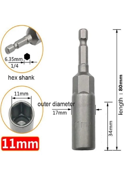 11MM 1 Adet 80MM Uzunluk 1/4 "hex Sürücü Manyetik Soket Darbe Somun Cıvata Vidalar Sertliği Absorbe Edin HRC60DRILL Bit (Yurt Dışından)