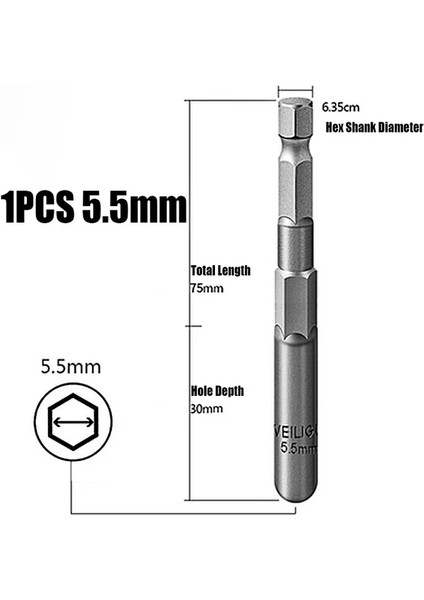 1 Adet 5.5mm 5MM-19MM Darbe Altıgen Soket Kol Somun Tornavida Hex Shank Somun Lokma Anahtar Darbeli Sürücü Soket Kiti 80MM Matkap Ucu Adaptörü (Yurt Dışından)