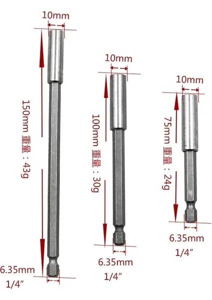 3 Adet 75 100 150MM 1/4 Elektrikli Toplu Kafa Güçlü Manyetik Biyel Tabanca Matkap Uzatma Çubuğu Uzatma Çubuğu 6.35MM Kol Hızlı Adaptör (Yurt Dışından)