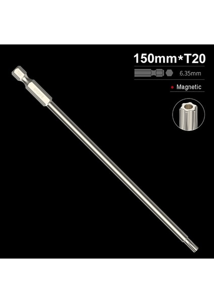 150MM - T20 1 Adet 1/4 "hex Uçları Sürücü Kurcalamaya Dayanıklı Güvenlik Matkap Manyetik Bit Torx Kafa Tornavida Uçları 50/150MM T10 T15 T20 T25 T27 T30 T40 (Yurt Dışından)