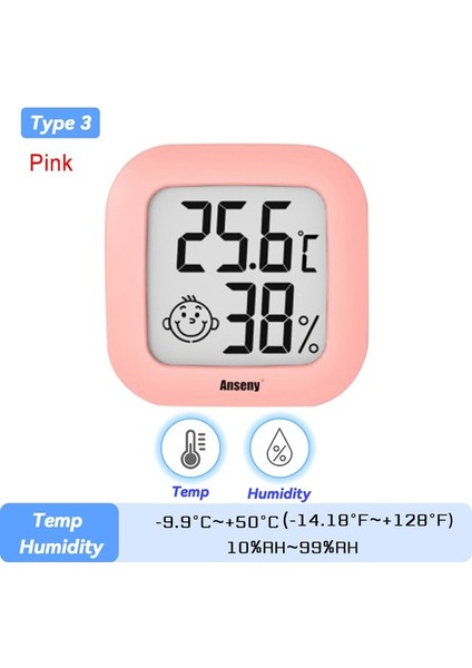Tpye 3 Pembe LCD Elektronik Dijital Sıcaklık Sensörü Nem Ölçer Arka Işık Termometre Higrometre Ölçer Kapalı Hava Istasyonu Saat (Yurt Dışından)