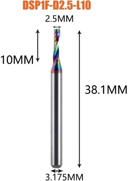 DSP1F-D2.5-L10 1 Adet Aaaaa Tek Kanallı Karbür Spiral Uçlu Değirmen 3.175 ,4 ,5 ,6 mm Spiral Alüminyum Değirmen Cnc 3D Gravür Ağaç Işleme Akrilik Dlc (Yurt Dışından)