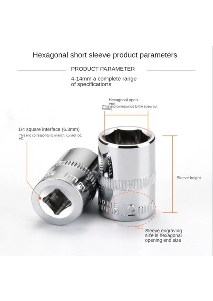 BS09-12MM-2.5CM 1/4 Inç 4-14MM Kol Altı Açılı Kol Hex Derin Lokma Anahtar Kafa Kol Cırcır Anahtarı Oto Tamir El Aleti (Yurt Dışından)