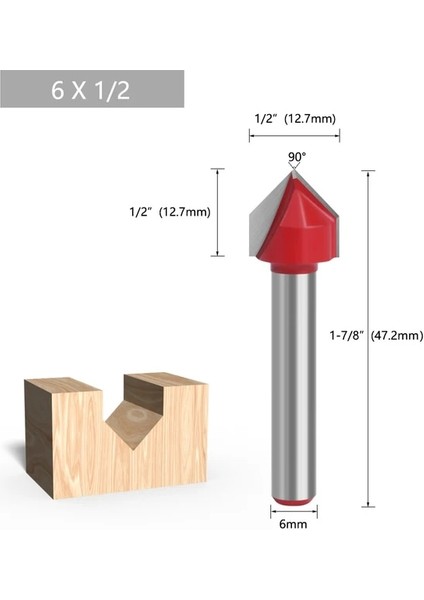 12 1 Adet 1/4 "6.35MM 6mm Shank Freze Kesicisi Ahşap Oyma 90 V Tipi Planya Kesici Oyma Kanal Açma Araçları Yönlendirici Bit Seti Güvenlik (Yurt Dışından)