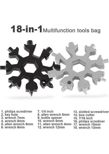 Kalın 18'i 1 Arada Paslanmaz Çelik Kar Taneleri Çok Amaçlı Alet Herramienta 18 En 1 Çok Fonksiyonlu Alet Copo De Nieve Llave Multiusos (Yurt Dışından) modelleri