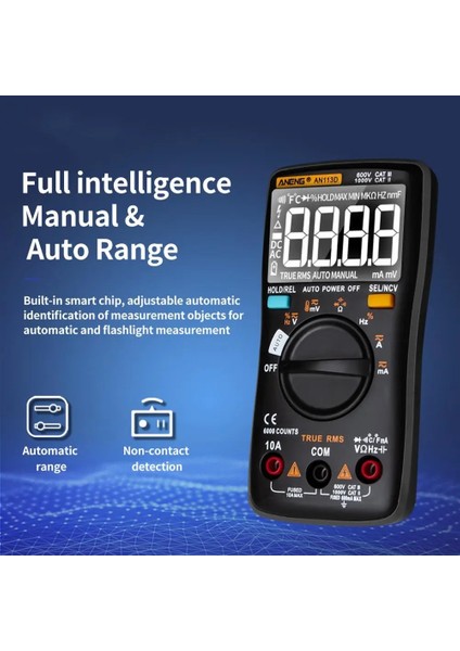 Stil 6 Aneng AN113D Arka Işık Ekran Multimetre Ac/dc Gerilim Test Cihazı Voltmetre Otomatik Aralığı Dijital Akıllı Sıcaklık Multimetre (Yurt Dışından) modelleri