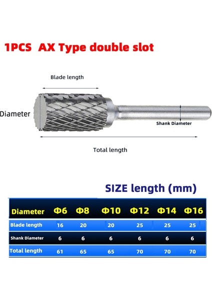 6 mm Ax Tipi 1 Adet Kafa Tungsten Karbür Döner Dosya Aracı Noktası Çapak Kalıp Öğütücü Aşındırıcı Aletler 6 mm Shank Matkap Freze Oyma Ucu Araçları (Yurt Dışından)