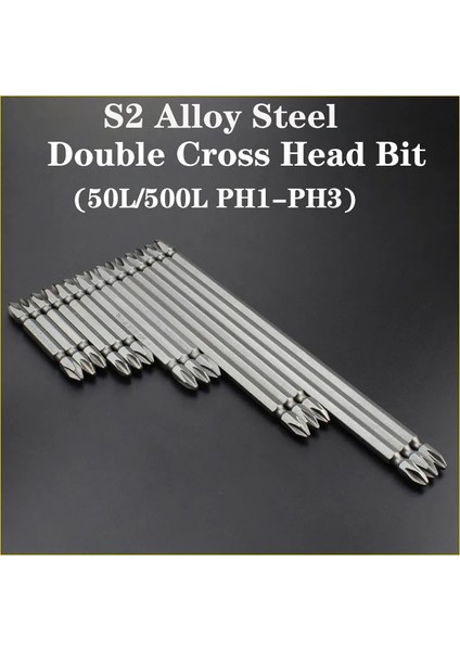 300MM Ph2 50L/500L Çift Çapraz Tornavida Manyetik Bit 1/4 Inç Shank S2 Çapraz Bit Matkap Kafası Tornavida Uçları El Aleti Seti Ph1/ph2/ph3 (Yurt Dışından)