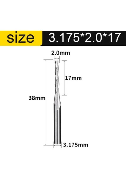 1 Adet 3.175X2.0X17 Vsharp Cnc Gravür Yönlendirici Bit Düz Burun End Mill 2 Iki Flüt Spiral Upcut Freze Kesicisi Aracı Karbür Uçları Ahşap Mdf Pvc (Yurt Dışından)