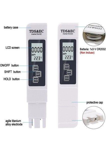 Arka Işık Beyaz 1/2 Adet Dijital Su Kalitesi Test Cihazı Tds Ec Metre Aralığı 0-9990 3'ü 1 Arada Su Saflığı Sıcaklık Ölçer Temp Ppm Test Cihazı Kalem Ev Için (Yurt Dışından) modelleri