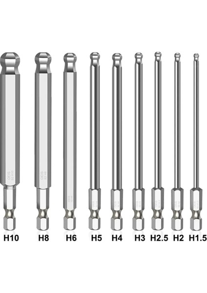 H10 Top Uçlu Hex Tornavida Uçları Seti Metrik Allen Hex Bit 100MM Uzun Manyetik Top Kafa Sürücü Bit H1.5 H2 H2.5 H3 H4 H5 H6 H8 H10 (Yurt Dışından)