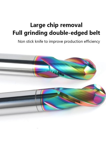R1X4X50 Renk Kaplama 2 Flüt HRC55 Bilyalı Uçlu Freze Tungsten Karbür Kesici Cnc Router Bit Freze Aracı R0.5R0.75R1R2R3R4R5R6R7R8 Top Uçlu Freze (Yurt Dışından)