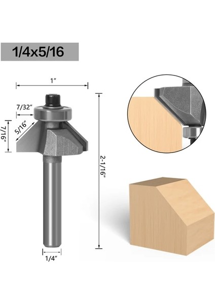 6mm Sap 6.35X7.96 1 Adet 1/4 "1/2" Shank Pah Kesici Freze Uçları Ahşap At Burun Ucu 45 Derece Cnc Ağaç Işleme Aletleri Iki Flüt Freze (Yurt Dışından)