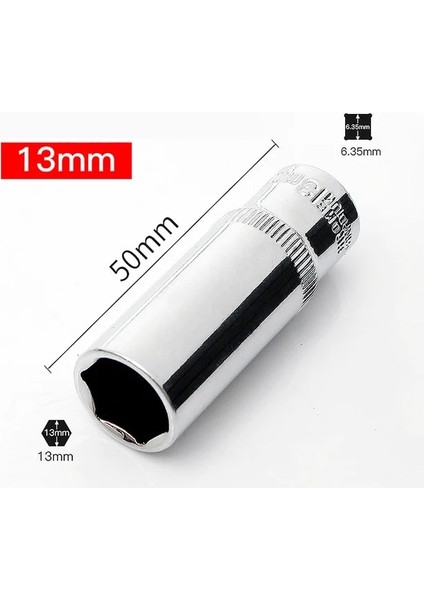 BS09-13MM-5CM 1 Adet Yüksek Kalite 1/4 Lokma Seti Adapterlong Soketler 4-14MM Derin Soket Aracı Kafaları Tork Anahtarı Cırcır Soket Anahtarı (Yurt Dışından)
