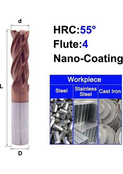 2X4X50L 4F55C Maifix Hrc 45 55 65 2 Kenar 4 Flüt Kare Freze Kesicisi Titanyum Işleme 2F45C Uç Frezeler Cnc Çelik Kesme Aletleri (Yurt Dışından)