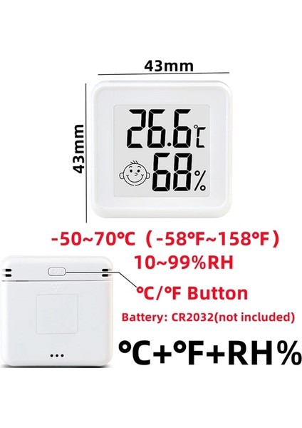 Tip E C-F Beyaz Mini Iç Mekan Termometresi LCD Dijital Sıcaklık Odası Higrometre Ölçer Sensörü Nem Ölçer Iç Mekan Termometresi Sıcaklık (Yurt Dışından)