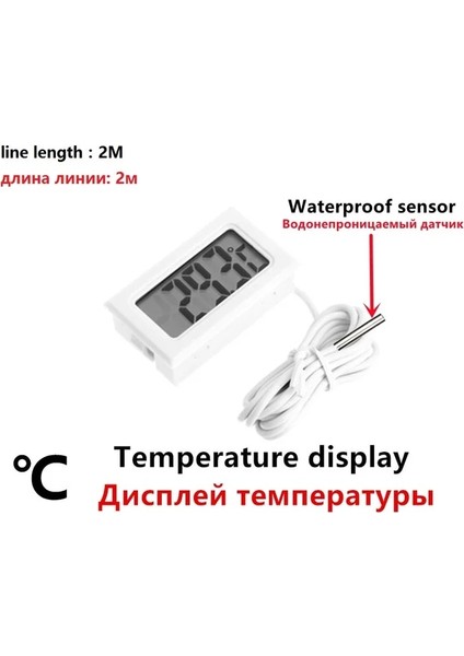 Beyaz 2m Telli Mini Dijital LCD Kapalı Uygun Sıcaklık Sensörü Nem Ölçer Termometre Higrometre Ölçer Buzdolabı Akvaryum Için (Yurt Dışından)