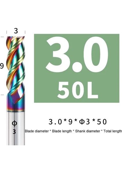 1 Adet 3X9XD3X50L Renkli End Mill Alüminyum HRC55 3f Freze Kesicisi Akrilik Ahşap Bakır Plastik Kesme Aleti Cnc Işleme Freze Araçları Endmils (Yurt Dışından)