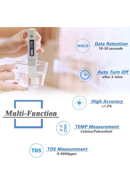 Kağıt El Tds Dijital Su Test Cihazı Su Test Kalemi Su Kalitesi Analizi Ölçer Su Saflığı Kontrolü 0-9999 Ppm Akvaryum Için (Yurt Dışından)
