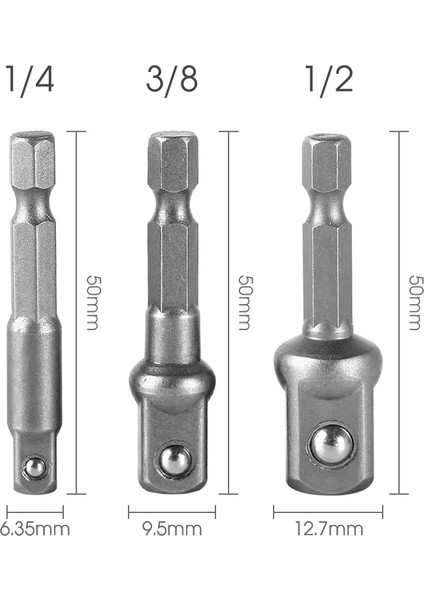 1-4 Dönebilen Soket Keıthern 3 Adet Hex Shank Soket Adaptör Seti 1/4 "3/8" 1/2 "elektrikli Tornavida Uçları Için Elektrikli Matkap Ucu Kol Uzatma Çubuğu (Yurt Dışından)