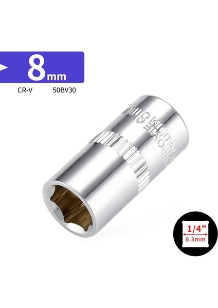 8mm Tek Parça 1/4" 4 4.5 5 5.5 6 7 8 9 10 11 12 13 14MM Lokma Anahtar Seti Altıgen Metrik 6 Nokta Soket Başlı Bit Kovan Kiti 25MM Uzunluk (Yurt Dışından)