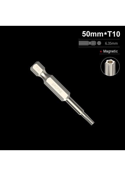 50MM - T10 1 Adet 1/4 "altıgen Uçları Sürücü Kurcalamaya Dayanıklı Güvenlik Matkap Manyetik Bit Torx Kafa Tornavida Uçları 50/150MM T10 T15 T20 T25 T27 T30 T40 (Yurt Dışından)