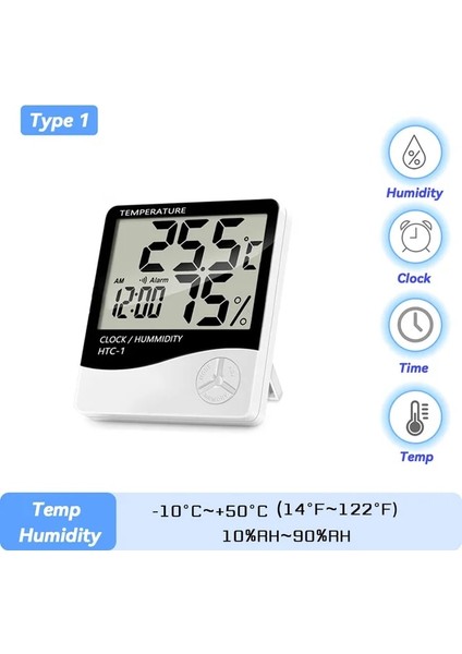 Tpye 1 LCD Elektronik Sıcaklık Nem Ölçer Kapalı Açık Termometre Higrometre Çalar Saat ile Ev Hava Nem Monitörü (Yurt Dışından)