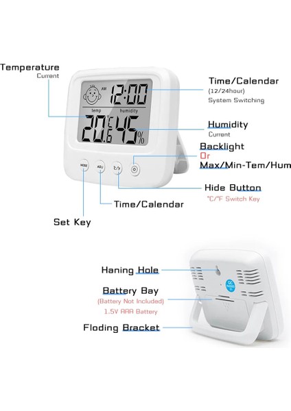 Tpye 1 LCD Elektronik Sıcaklık Nem Ölçer Kapalı Açık Termometre Higrometre Çalar Saat ile Ev Hava Nem Monitörü (Yurt Dışından) fırsatları