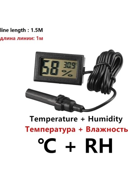 1.5m Tel Mini Dijital LCD Kapalı Uygun Sıcaklık Sensörü Nem Ölçer Termometre Higrometre Ölçer Buzdolabı Akvaryum Için (Yurt Dışından)