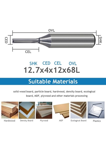 12.7X6X25X78L 1 Adet 1/2 Shank Cnc Tct 2 Flüt Düz Uçlu Değirmen Ağaç Işleme Aleti Karbür Kesici Yönlendirici Bit Mdf Kontrplak Sunta Yuvası Matkap (Yurt Dışından)